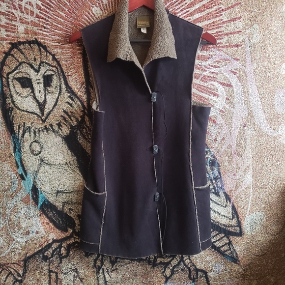 Microsuede, fleece lined shearling style vest. - Picture 1 of 3